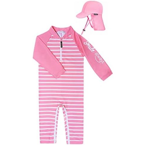 weVSwe Baby Swimsuit Girl Rash Guards Sun Protection Infant Long Slevee Bathing Suit Quick Dry with Sun Hat 0-3 Years