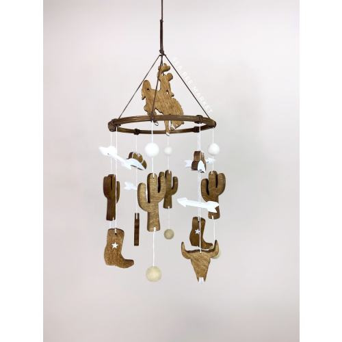 Neutral Cowboy Western Crib Mobile - Classic/Vintage Cowboy Nursery Mobile - Rodeo Nursery - Wild West - Cowboy Boots, Cactus, Hats, horse