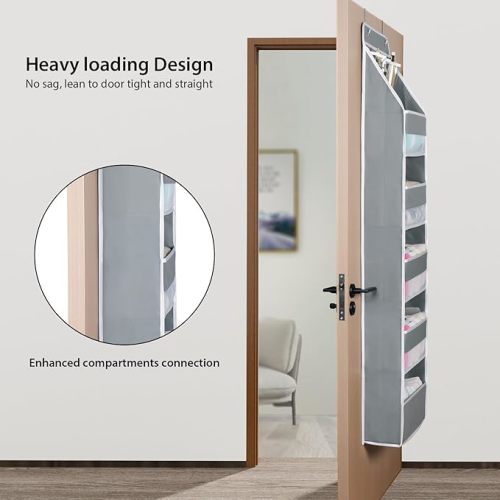 Univivi 6-Shelf Over Door Hanging Organizer Fabric Baby Door Storage with 5 Large Pockets and 3 Small PVC Pockets Wall Mount Hanging Storage Organizers for Baby Essential (Grey)