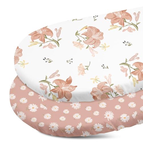 Gllquen Baby Bassinet Sheets Set 2-Pack, Breathable Cozy Bassinet Fitted Sheet Universal Fit Standard Mattress Oval Rectangle Cradle Baby Sheets for Baby Boy Girls Unisex 32"x16"(Lily)