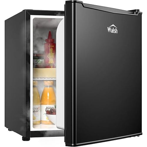 Walsh Compact Refrigerator, Single Door Mini Fridge, Energy Efficient, Adjustable Mechanical Thermostat with Chiller, Reversible Doors and Leveling Front Legs, 1.7 Cu Ft., Black