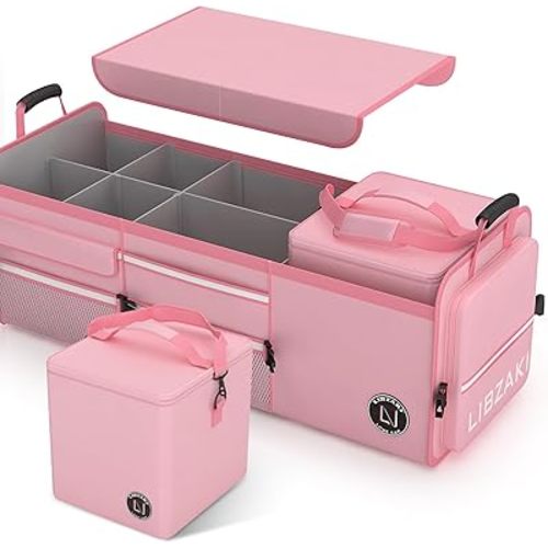 LIBZAKI Oversize Car Trunk Storage Organizer Trunk Storage Box for Car Truck SUV Pink