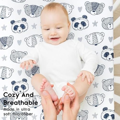 Yoofoss Baby Crib Sheets for Boys Girls, Fitted Crib Sheet 2 Pack for Standard Crib and Toddler Mattress, Super Soft Microfiber Baby Sheet 28x52x8in(Panda)