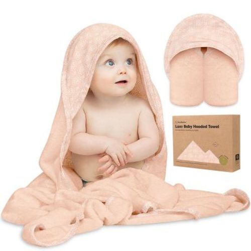 Luxe Baby Hooded Towel, Organic Baby Bath Towel, Hooded Baby Towels, Baby Beach Towel for Newborn, Kids (Crystal)