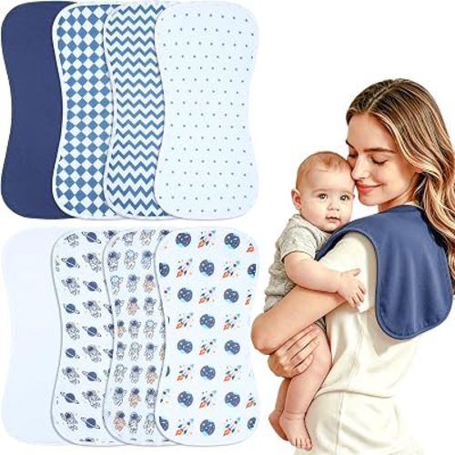 Baby Burp Cloths 8-Pack, Waterproof Burping Cloths, 4-Layer Super Absorbent & Extra Soft Plush Spit Up Rags for Newborns and Infants, Infant Towels for Milk Spit Up, Baby Boy Girl Essentials