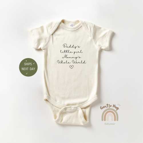 Cute Mommy Daddy Pregnancy Announcement Onesie® Daddy's Little Girl Mommy's Whole World Bodysuit, Baby Shower Gift, Newborn Baby Onesie®