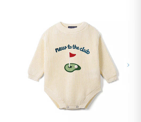 Hand-Embroidered New to the Club Golf Baby Romper