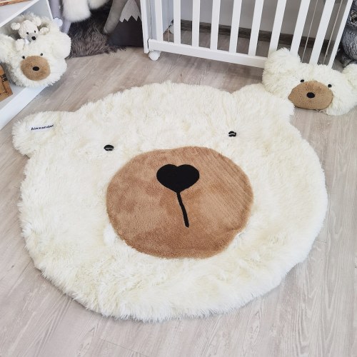 Personalized Fluffy Bear Rug for Baby Room - Cute Woodland Nursery Decor, Adventure Theme Baby Boy Gift