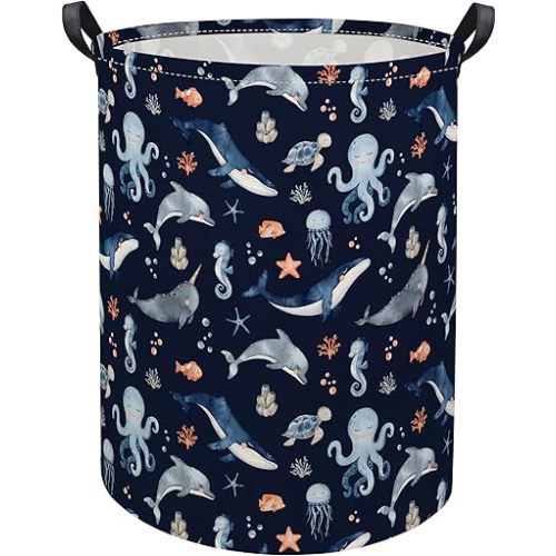 HIYAGON Ocean Baby Laundry Basket Baby Hamper for Nursery Girl Kids Soccer Hamper Cute Kids Toys Storage Bin Organizer Ocean Room Decor for Home(Blue Ocean)