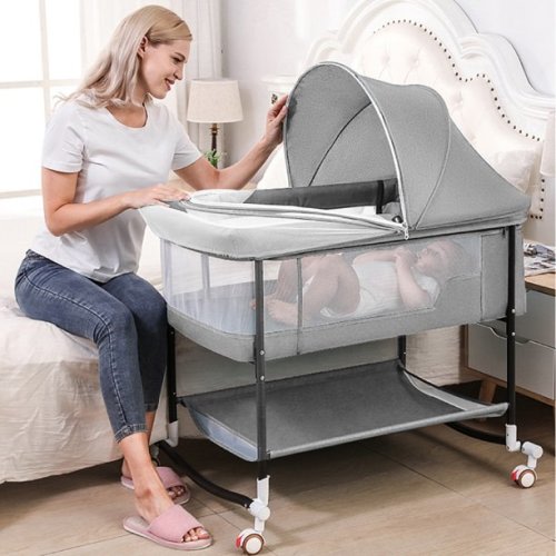 Bioby 4 in 1 Baby Bassinet,Portable Infant Bedside Crib for Newborn with Storage Basket and Wheel