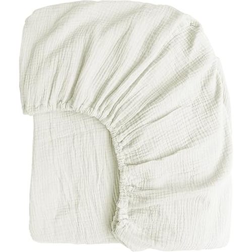 100% Muslin Cotton White Fitted Sheet Twin Only with 16" Elastic Deep Pocket, 1 Pack Soft Breathable Absorbent Gauze Single Fitted Bottom Sheet, Minimalist Fluffy Wrinkle Mattress Protector
