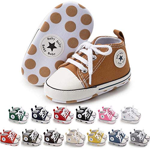 Meckior Baby Girls Boys Canvas Sneakers Soft Sole High-Top Ankle Infant First Walkers Crib Shoes