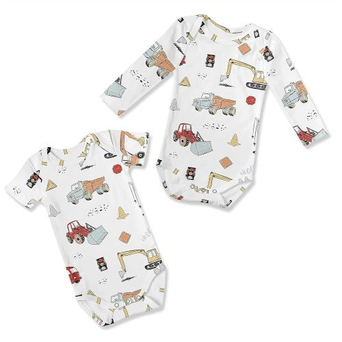 Sweet Jojo Designs Red Blue Construction Truck Boy Baby Bodysuit Newborn Infant Clothing Babywear 2 PC