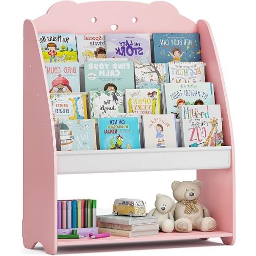 Kids Bookshelf,Montessori Front-Facing Book & Toy Storage Pink