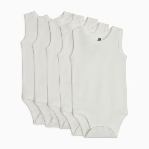Small Story Organic Cotton Solid Tank Bodysuit (5 Pack) - White, 0-3 M