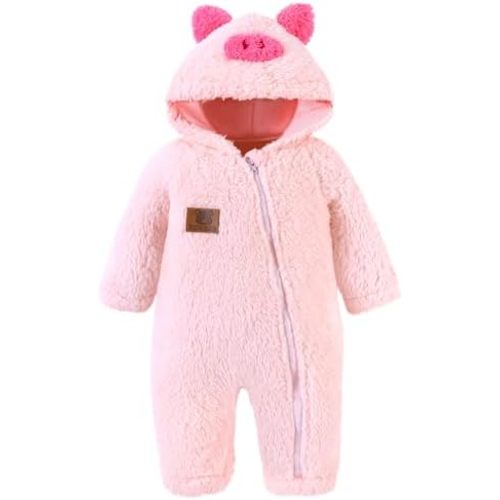 Redair Newborn Baby Bear Outfit Boys Girls Fleece Hooded Romper Jumpsuit Baby Winter Clothes Snowsuit for 0-18 Months