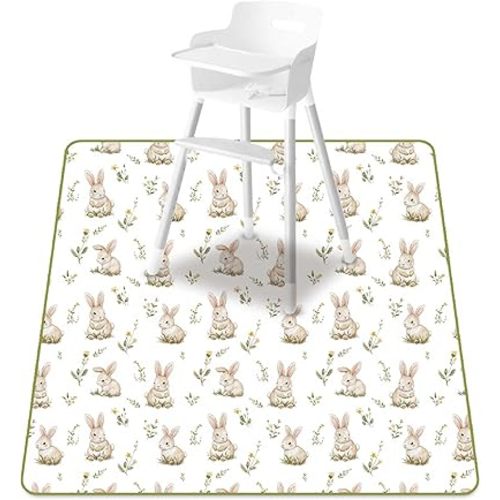 Baby Splat Mat for Under High Chair, 51 x 51 Inch Wipeable Splash Mat，Floor Protector，Wipe-Clean Tablecloth and Playing Mat (Rabbit)