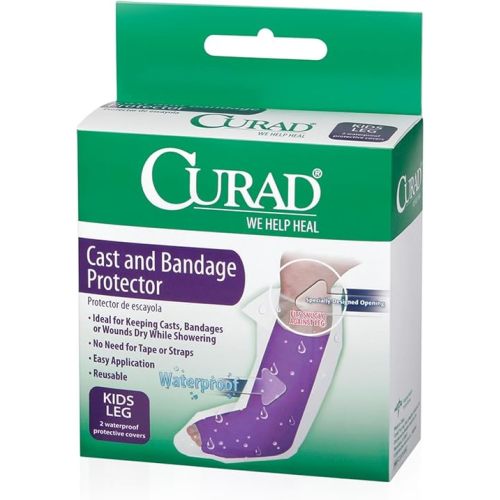 CURAD Child Leg Cast and Bandage Protectors, Water Resistant, Reusable, Ideal for Shower and Bath - Pack of 2