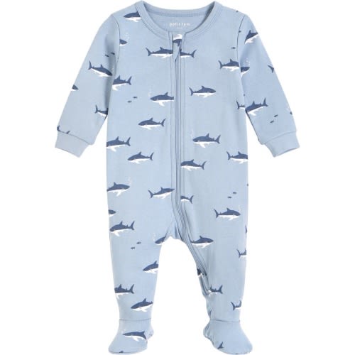 Baby Sharks Organic Cotton Footie, Size: 9M
