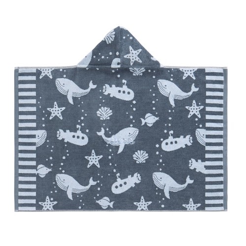 Bubbles Whale Plush Jacquard Baby Beach Hooded Towel UPF 50+