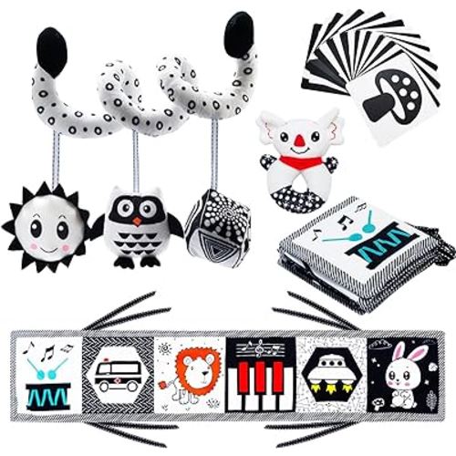 CYZAM 4 in 1 Black and White High Contrast Baby Toys for 0-3 Months Newborn, Sensory Infants Toys 0-6 Months Montessori Toys Early Learning Brain Development Tummy Time Toys : Amazon.com.au: Toys & Games