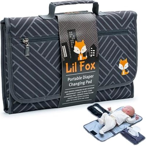 Baby Changing Pad by Lil Fox. Portable Changing Pad for Baby Diaper Bag or Changing Table Pad. One-Hand Diaper Change Pad. Baby Shower Gifts, Newborn Baby Essentials, Unisex Baby Stuff
