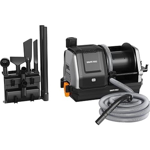 Giraffe Tools Wall-Mounted Vacuum Cleaner with 30 FT Retractable Hose, Wet Dry Vacuum Cleaner with 6 Nozzles for Car Detailing Normal Version, Grey (No Remote Control Funtion)