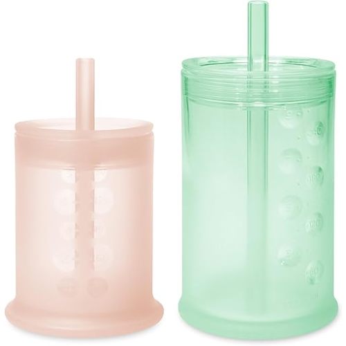 Olababy Silicone Training Cup with Straw Lid Bundle 5oz Coral + 9oz Mint