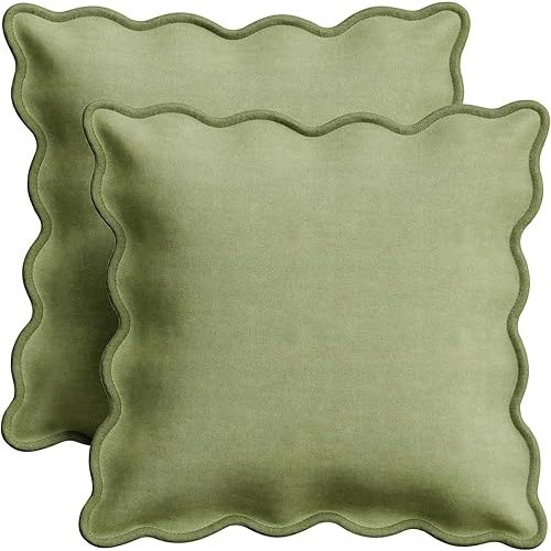 Orelle Scalloped Pillow Cover Set of 2 | Linen Cotton | 18x18 | Sage Green