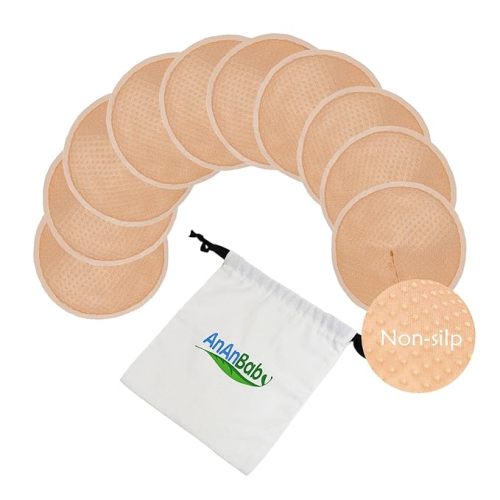 Organic Bamboo Nursing Breast Pads - 10-Pack Reusable Non-Slip Nipple Pads for Breastfeeding New Moms Postpartum Essentials (4.7inch) with Washing Bags and Handbags(Large,Flesh)