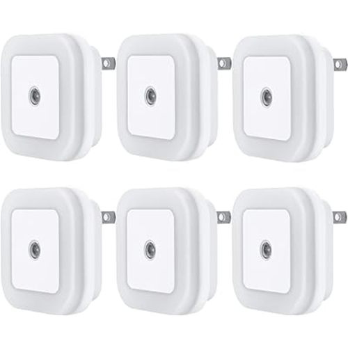 Uigos LED Night Light Lamp with Smart Sensor Dusk to Dawn Sensor, Daylight White, 0.5W Plug-in, 6-Pack