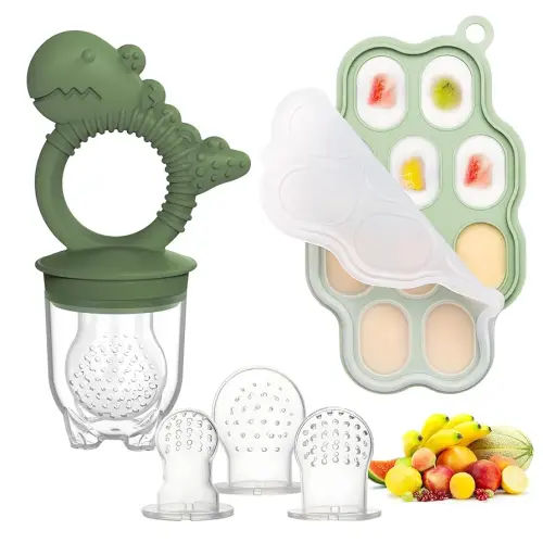 Breastmilk Popsicle Molds & Fruit Feeder Pacifier, Silicone Baby Food Freezer Tray Storage Containers for Infant Teething Self Feeding (1 Set)