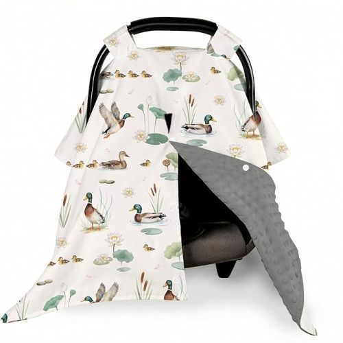 Mallard Duck Baby Car Seat Cover for Stroller, Minky Baby Carseat Canopy Cover with Opening Cozy for Newborn, Duck Decor Nursing Covers for Mom Shower Gifts