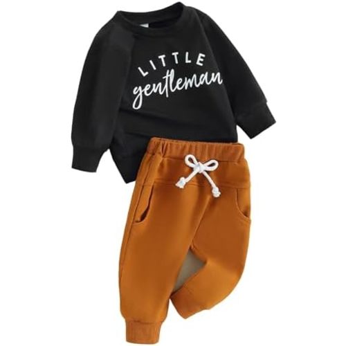 Toddler Baby Boy Sweatshirt Clothes Letter Print Long Sleeve Top+Solid Jogger Pants Infant Casual Outfits Set