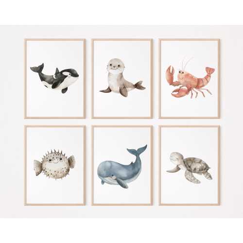 Set of 6 Under the Sea Prints, Sea Nursery Decor, Ocean Baby Animal Prints, Kids Room Decor, Animal Nursery, Baby Room Decor, Whale Turtle,