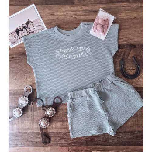 Mama's Little Cowgirl Dolman Waffle Top (Baby & Toddler) - Ocean