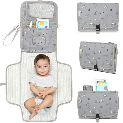 KeaBabies Portable Diaper Changing Pad, Travel, Car - Large Waterproof Baby Changing Mat, Wipeable, Padded, On The Go Travel Diaper Clutch Bag, Easy to Use Pockets for Newborn Essentials (Woodland)