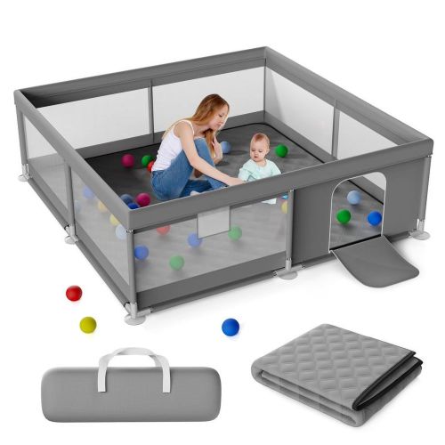 TEAYINGDE Baby Playpen Large Play Yard Fence With Mat for Toddlers, 50"x50" Gray