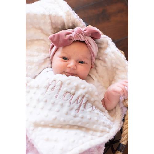 Personalized Baby Blanket, Rosewater Pink Hide Minky and You Choose Minky Dot Color, Newborn Girl gift, Baby Shower Gift, Neutral Baby Girl