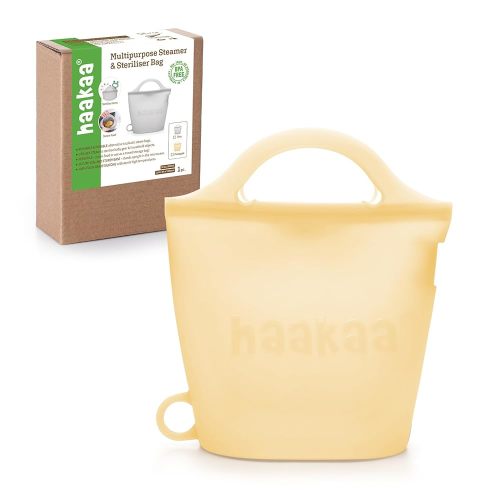 Haakaa Silicone Travel Microwave Steamer & Steriliser Bag, 30oz/900mlReusable Silicone Steaming Bags for Baby Small Items, Pacifiers, Teethers or Baby Cups, Great for Home and On-The-Go,Pineapple/1PC