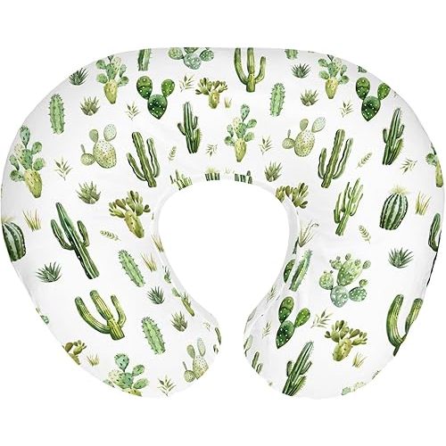 Watercolor Cactus Baby Nursing Pillow Covers for Boy Girl Green Cactus Leaves Nursery Pillowcase for Breastfeeding Pillows Wild West Desert Plant Soft Stretchy Slipcovers for Newborn Infant