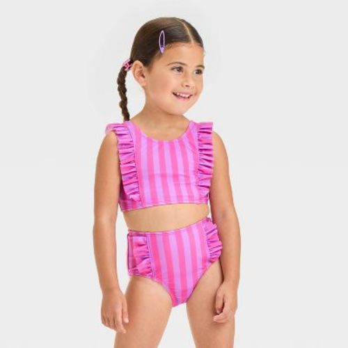 Baby Girls' Striped Ruffle Bikini Set - Cat & Jack™ Purple/pink 12m