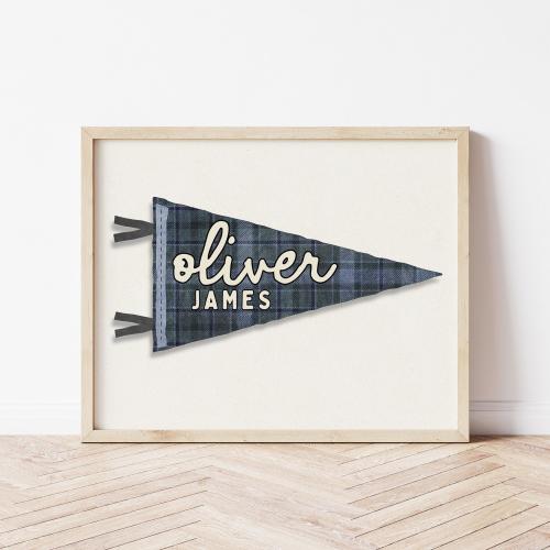 Custom Name Pennant Flag Personalized Pennant Banner Baby Shower Birthday Gift Boho Boys Room Decor Minimal Wall Art Baby Name Banner Print