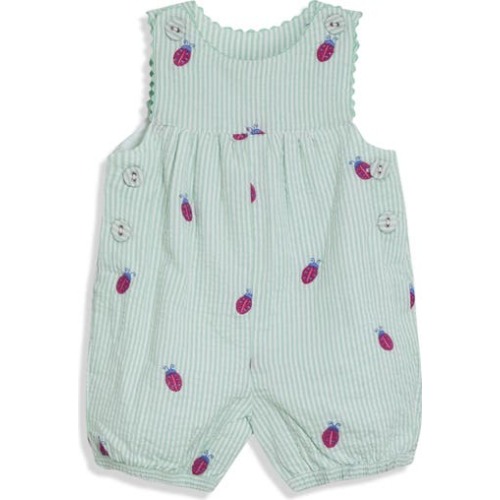 Ladybug Embroidered Cotton Seersucker Romper, 12-18M
