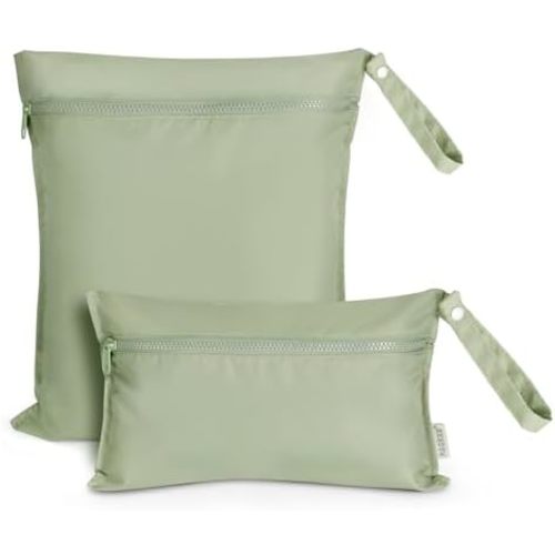 haakaa Waterproof Wet Bags for Baby, Wet Dry Bags for Diaper Bag, Travel, Swimsuit, Beach, Pool, Pump Parts, Stroller, Daycare,Yoga, Grass, 2 Pack