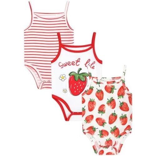 Newborn Baby Girls Bodysuit 3 Pack Cami Bodysuits Summer Sleeveless Jumpsuit, Viscose Made from Bamboo