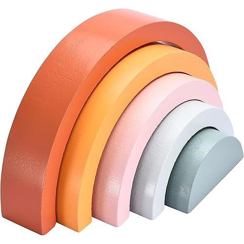 Wooden Rainbow Stacking Toy - Montessori Rainbow Nesting Puzzle - Building Block Stacker Game for Baby, Kids, and Toddler - Educational and Interactive toys - Non-toxic Sensory Learning Gift