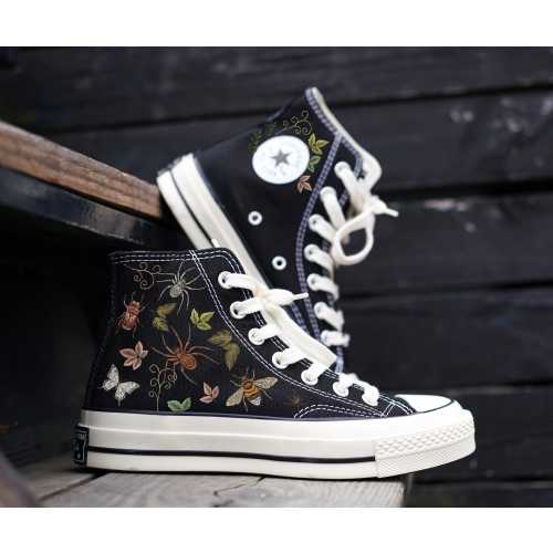 Custom Converse Embroidered, Bugs Embroidered Converse, Insects Embroidered Sneakers Bugs Embroidered Sneakers, Vintage Nature Embroidery
