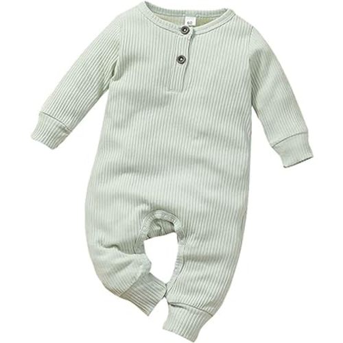 Kuriozud Newborn Infant Unisex Baby Boy Girl Button Solid Romper Bodysuit One Piece Jumpsuit Outfits Clothes