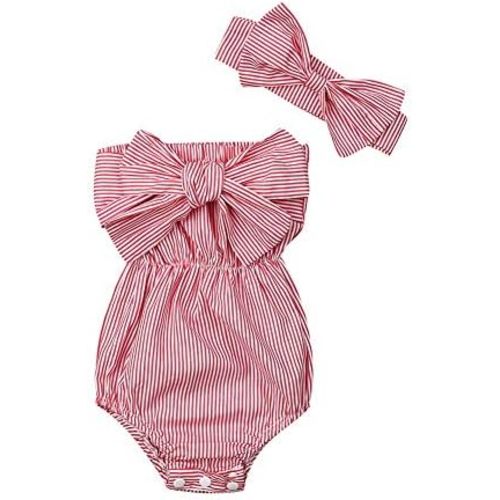 Newborn Baby Girls Romper Jumpsuit Infant Girl Summer Bodysuits Ribbed Short Sleeve One-Piece Headband